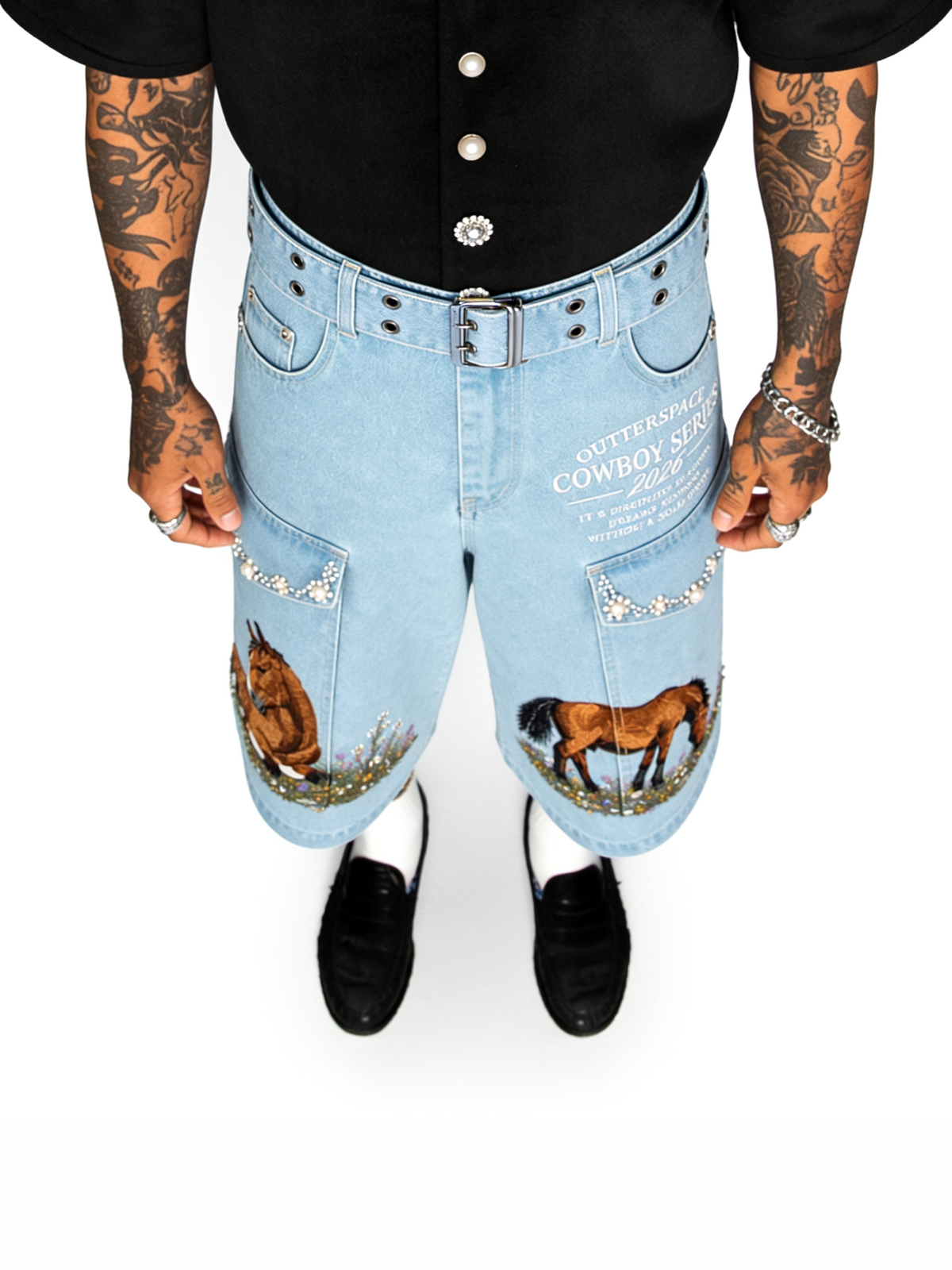 Caballo Denim Embellished Jort