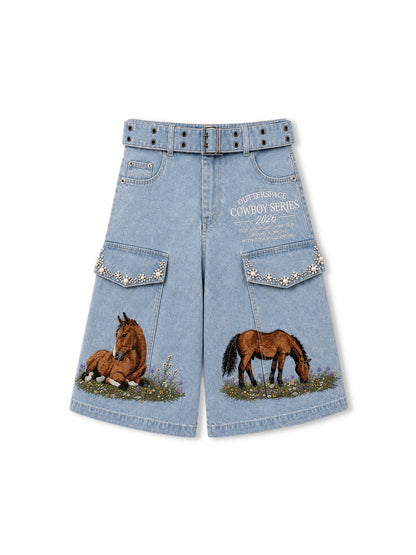 Caballo Denim Embellished Jort